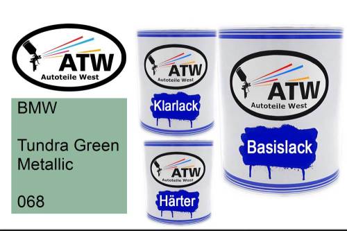 BMW, Tundra Green Metallic, 068: 1L Lackdose + 1L Klarlack + 500ml Härter - Set, von ATW Autoteile West.